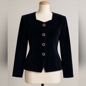 Vintage Elegant Blue Velvet Women's Jacket